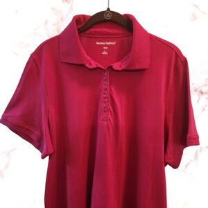 Woman Within Red Short Sleeve Polo Shirt Plus Size L (18W/20W)
